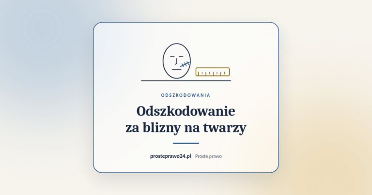 Szkic twarzy z zszytą blizną na policzku i miarki z tytułem Odszkodowanie za blizny na twarzy