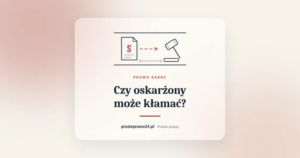 Szkic akt z paragrafem i młotka sędziowskiego, tytuł Czy oskarżony może kłamać?