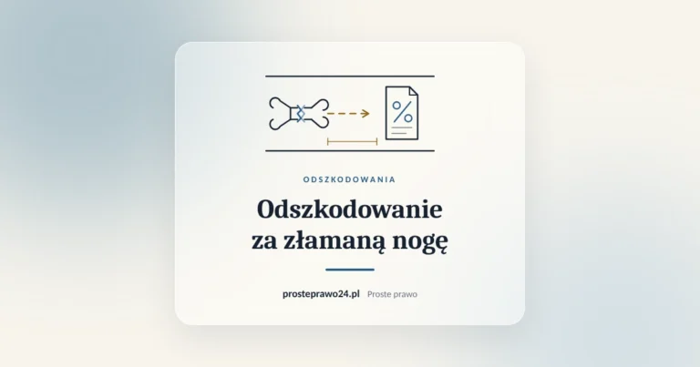 Szkic złamanej kości i karty z procentem uszczerbku, tytuł Odszkodowanie za złamaną nogę