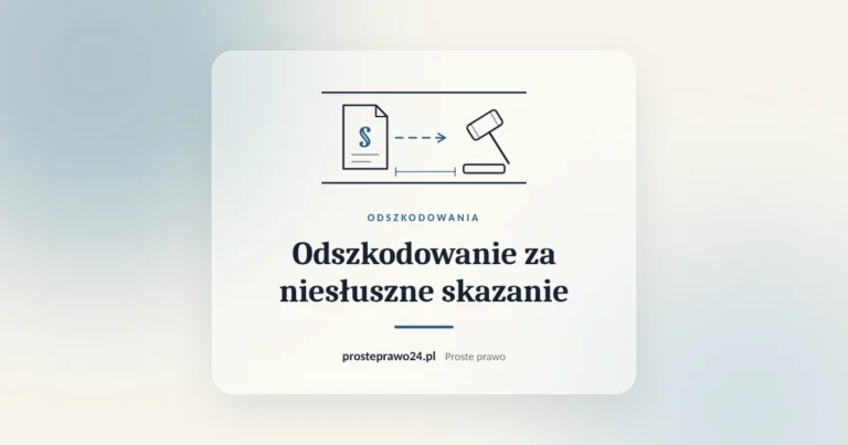 Szkic akt sprawy i młotka sędziowskiego, tytuł Odszkodowanie za niesłuszne skazanie