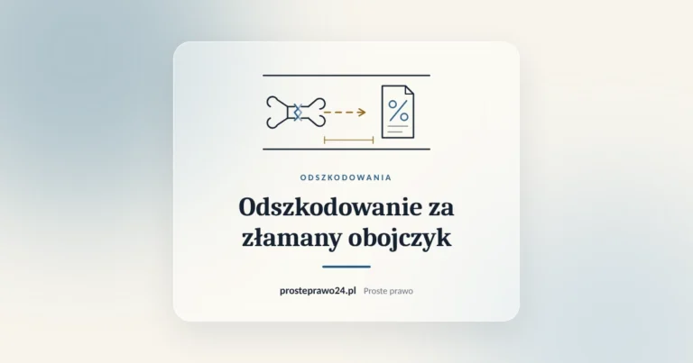 Szkic złamanej kości i karty z procentem uszczerbku, tytuł Odszkodowanie za złamany obojczyk