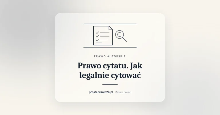 Szkic tekstu ze znakiem copyright pod lupą, tytuł Prawo cytatu