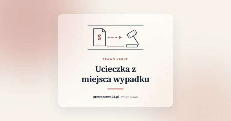 Szkic akt z paragrafem i młotka sędziowskiego, tytuł Ucieczka z miejsca wypadku