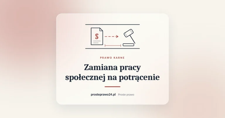 Szkic akt z paragrafem i młotka sędziowskiego, tytuł Zamiana pracy społecznej na potrącenie