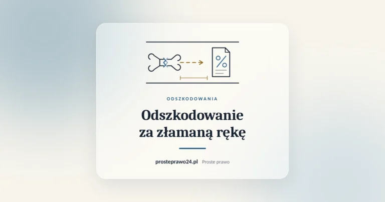 Szkic złamanej kości i karty z procentem uszczerbku, tytuł Odszkodowanie za złamaną rękę